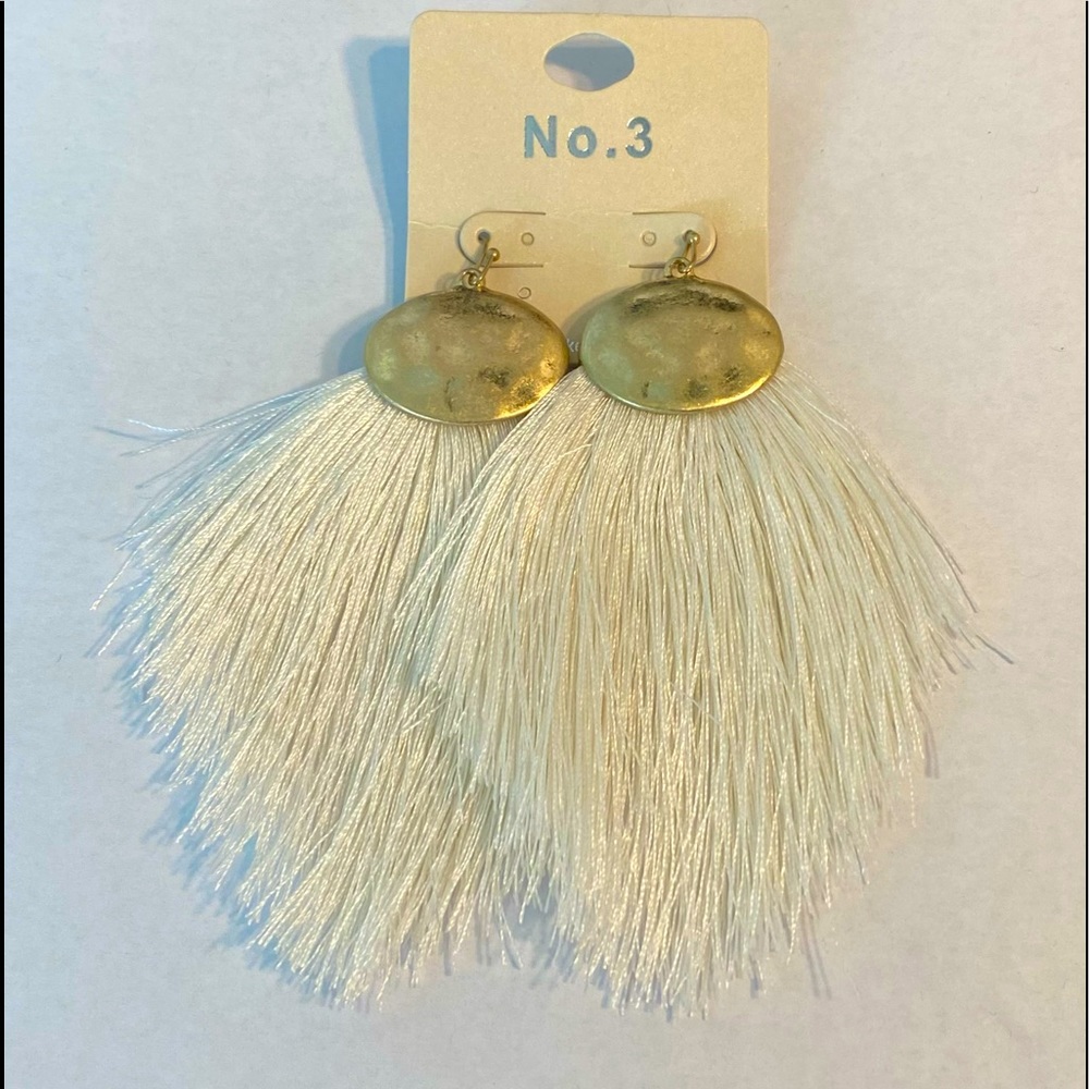 BOHEMIAN THREAD TASSEL HOOK DROP EARRINGS - IVORY
